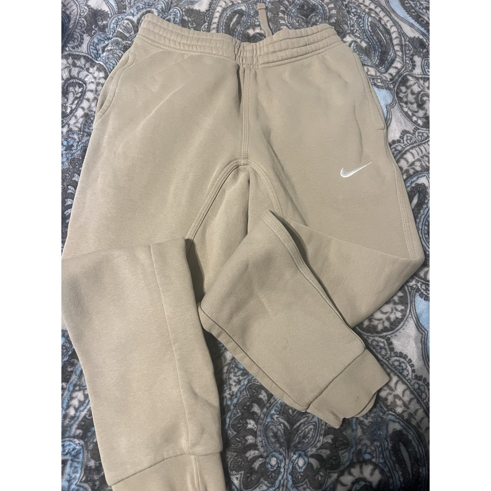 Nike Men's Jogger Pants Beige S Regular Fit Fleece Drawstring Elastic Waist